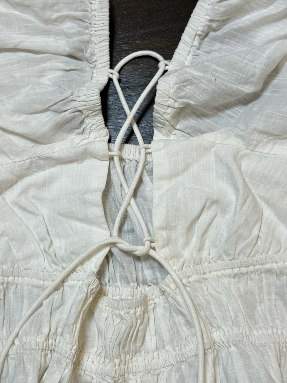 Free People White Smocked Peasant Blouse with Tie